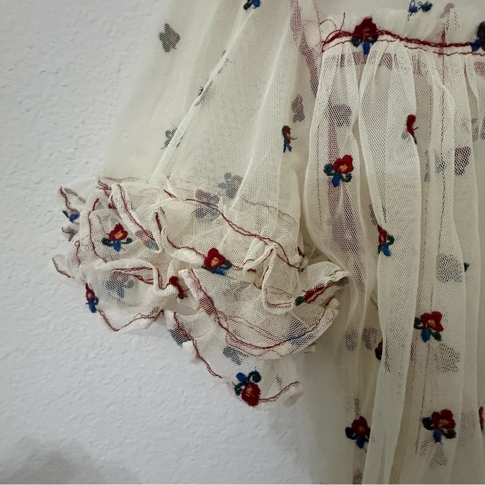 Free People Folklore Frock Dress XS Cream Sheer Embroidered Floral Boho Babydoll - Picture 7 of 8
